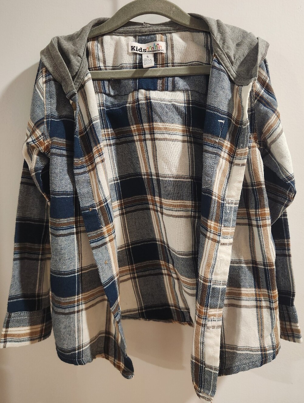 Plaid Hooded Flannel - Navy, Cream & Brown
